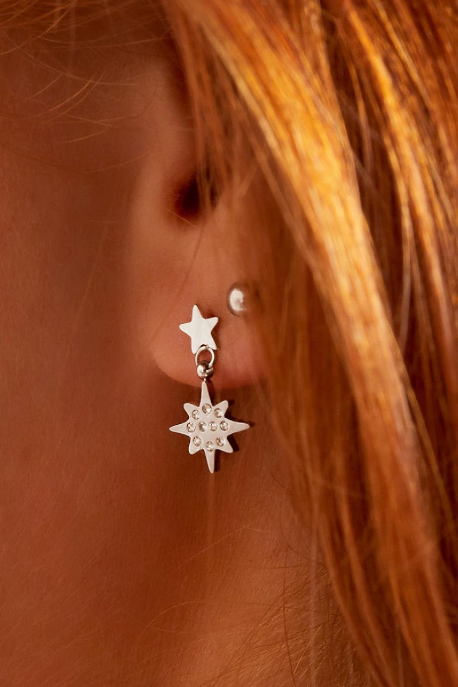 Asymmetrisches Ohrring-Set Mond &amp; Stern Silber Edelstahl Bild2